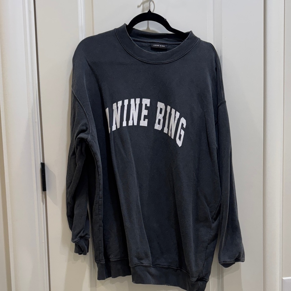 Anine Bing Charcoal Sweatshirt with White Lettering